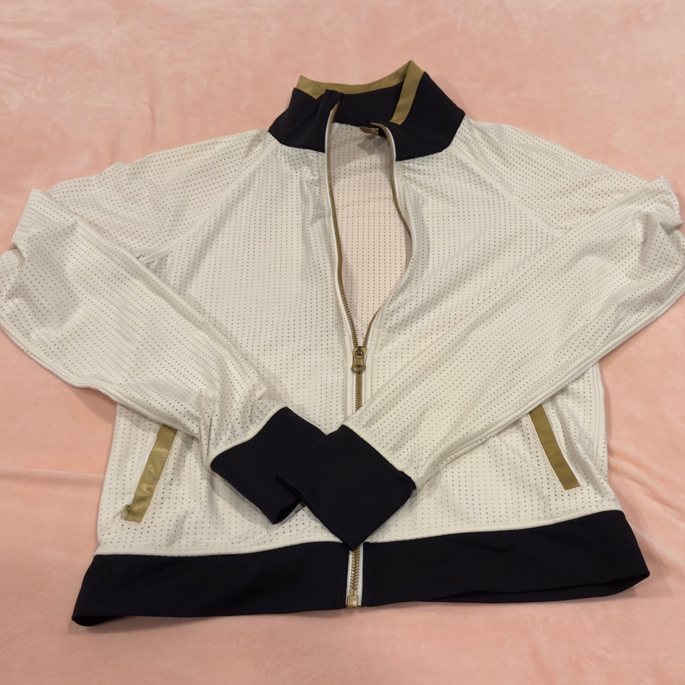 Lululemon Athletica White and Black with gold Jacket size 6 sweaty or not